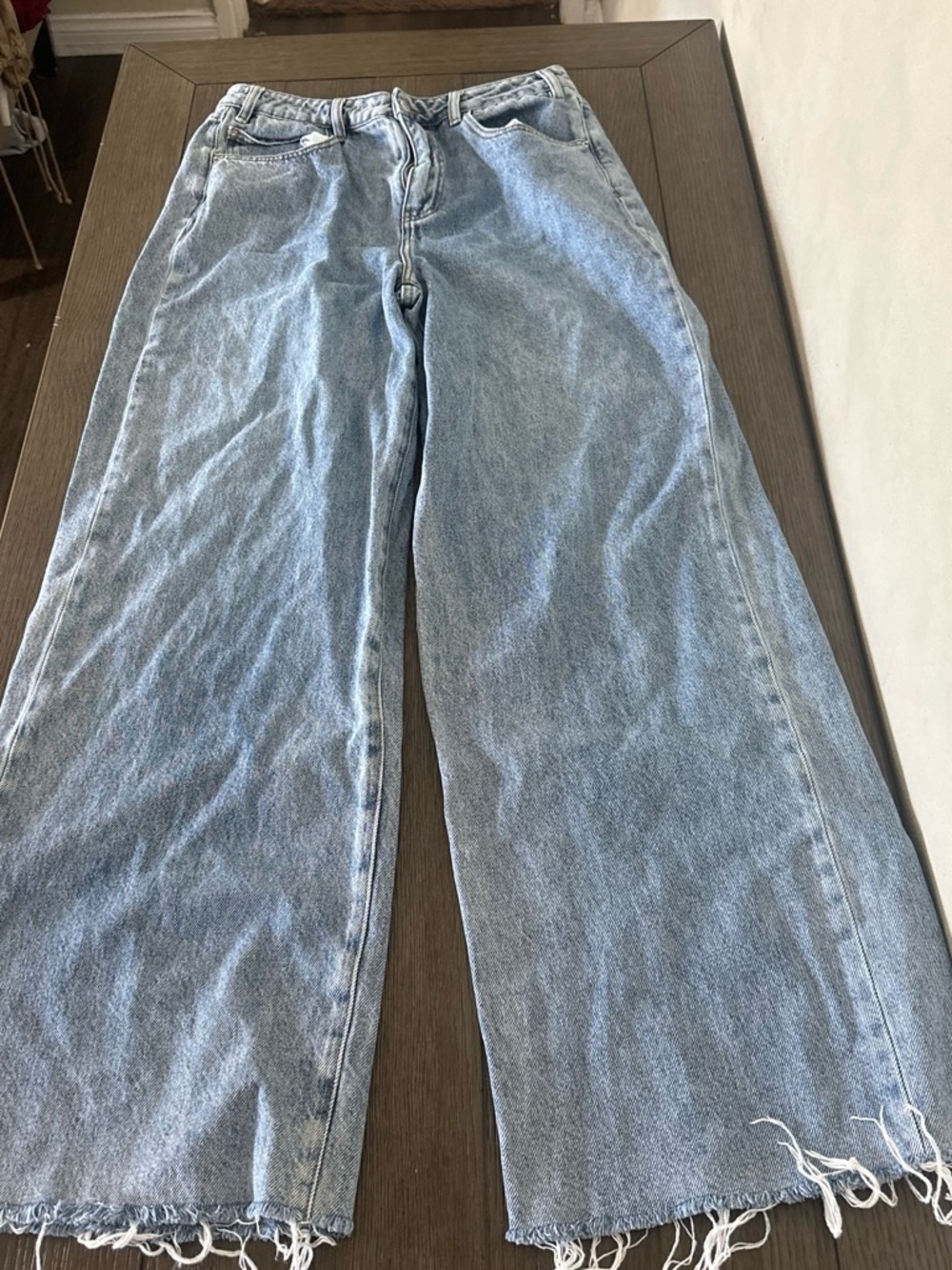 WeWoreWhat Light Blue Wide-Leg Frayed Hem Jeans